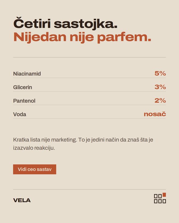 VELA — Četiri sastojka. Nijedan nije parfem.